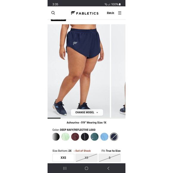 New 2X Fabletics Blue Eco Full Speed Run 2" Shorts Athletic Casual Athleisure - Picture 1 of 8